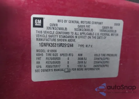 2009 Chevrolet Suburban 1500 Ltz z USA, uszkodzony, nr VIN 1GNFK36319R291244